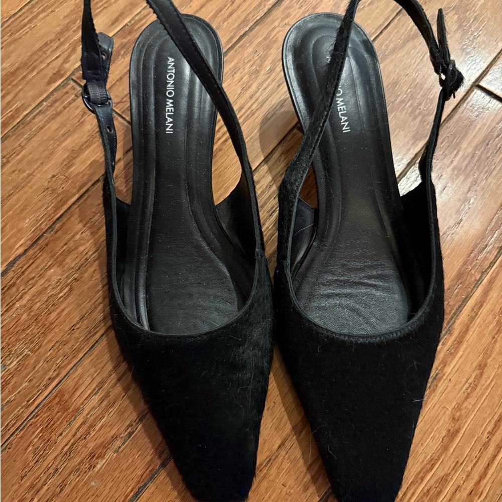 ANTONIO MELANI Black Pointed-Toe Slingback Mules
